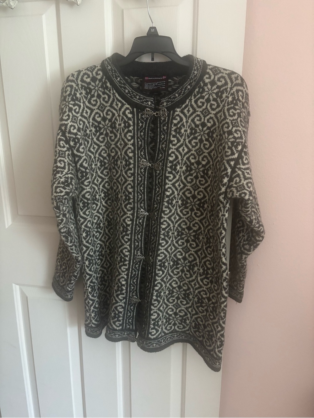 Classic Black & Cream Nordic Knit Cardigan Sweater - Ladies pure wool